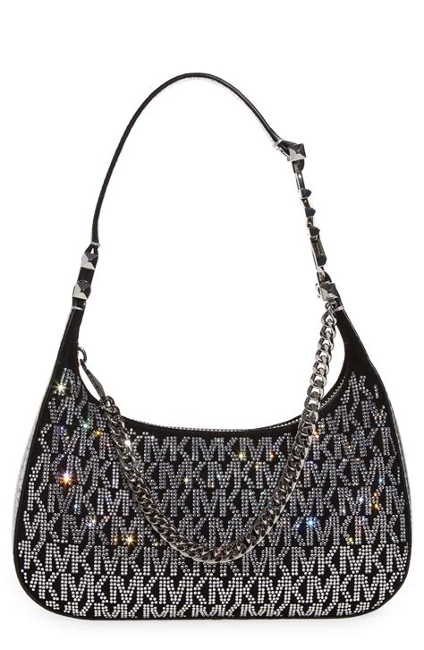 michael kors black bag with silver studs|Michael Kors black shoulder bag.